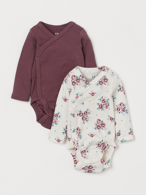 

H&M Infants White & Burgundy 2-Pack Long-Sleeved Bodysuits