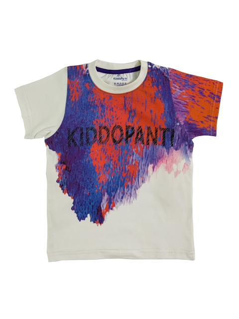 

KiddoPanti Boys Off-White & Red Printed Round Neck T-shirt