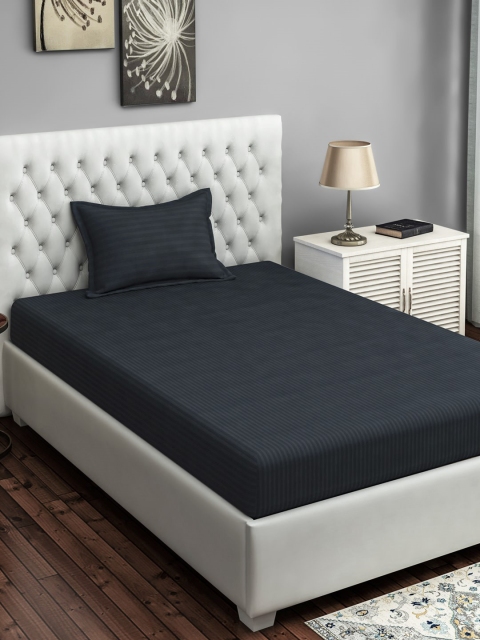 

URBAN SPACE Black Striped 220 TC Cotton 1 Single Bedsheet with 1 Pillow Covers