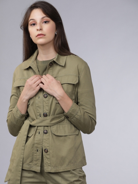 

Tokyo Talkies Women Olive Green Solid Tailored Jacket