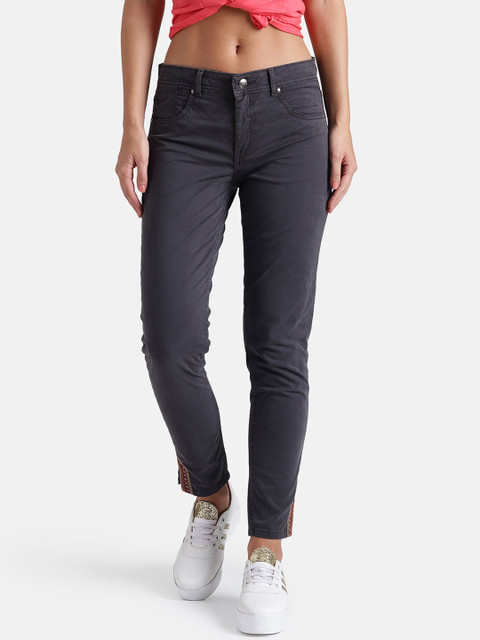

Chumbak Women Grey Slim Fit Solid Regular Trousers