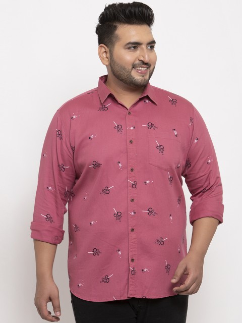 

plusS Men Pink Regular Fit Printed Casual Shirt