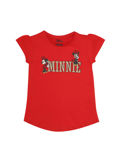 

Kids Ville Girls Red Minnie Mouse Printed Round Neck Pure Cotton T-shirt