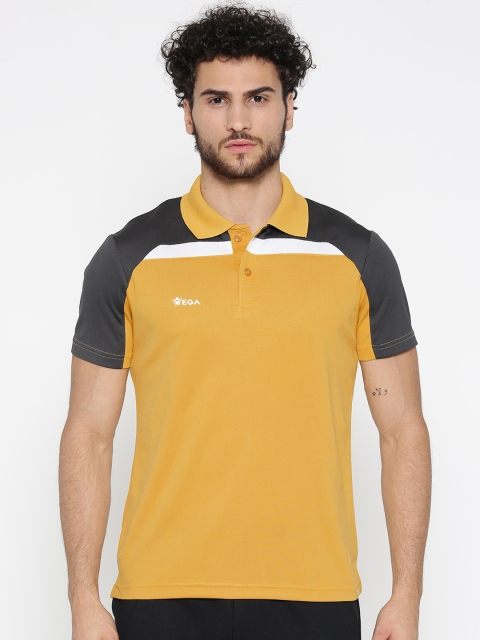 

VEGA Men Yellow & Grey Colourblocked Polo Collar T-shirt