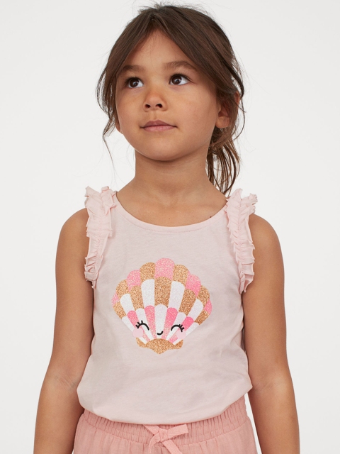 

H&M Girls Pink Printed Frill-Trimmed Vest Top