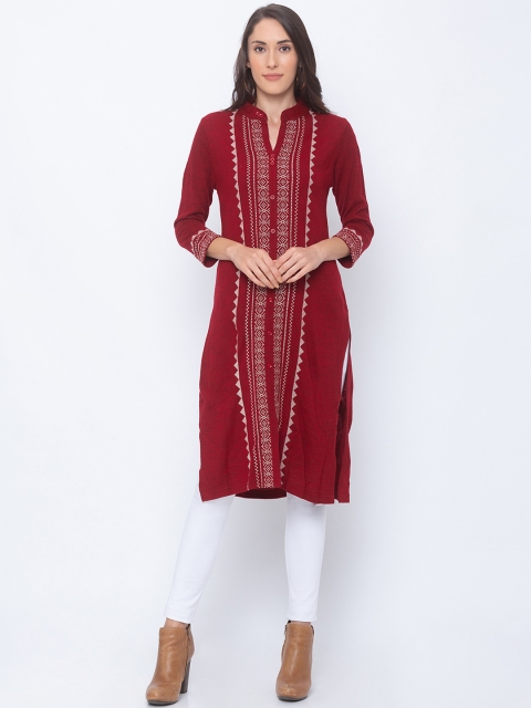 

Globus Women Red Embroidered Straight Kurta