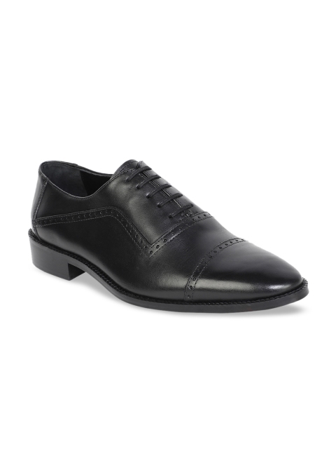 

MOURETTI Men Black Solid Leather Formal Oxfords