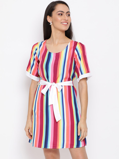 

ALL WAYS YOU Women Multicoloured Striped A-Line Dress, Multi