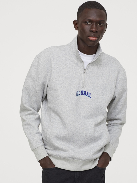 

H&M Men Grey Stand-Up Collar Sweatshirt