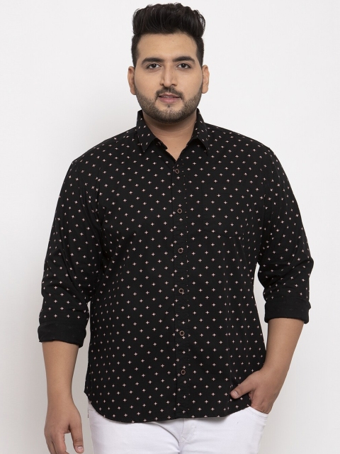 

plusS Men Black Regular Fit Printed Casual Shirt