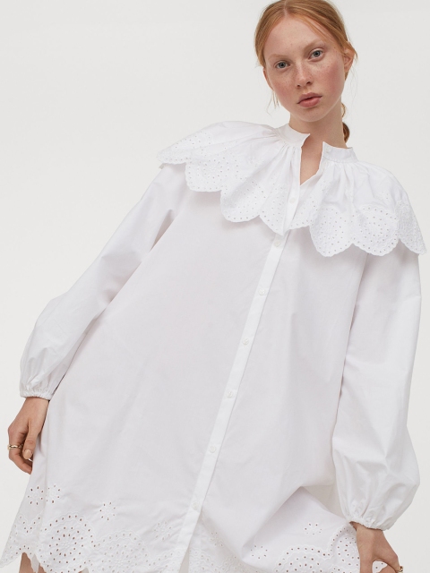 

H&M Women White Solid Broderie Detail Tunic