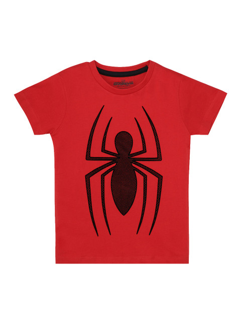

Kids Ville Boys Red & Black Spiderman Printed Round Neck T-shirt