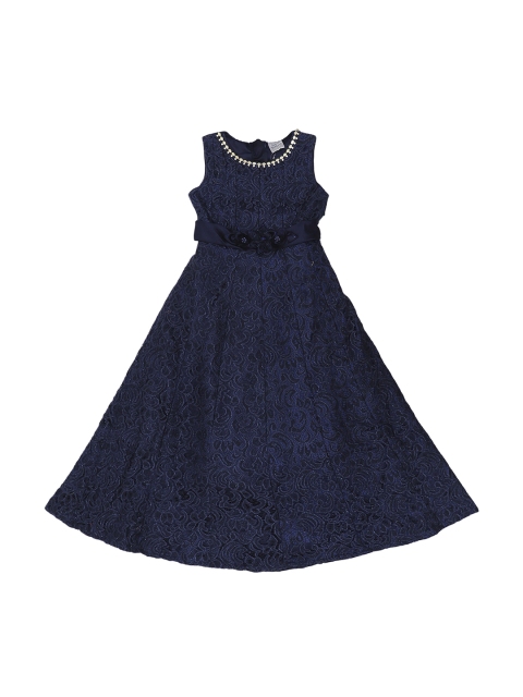 

Doodle Girls Navy Blue Self Design Maxi Dress