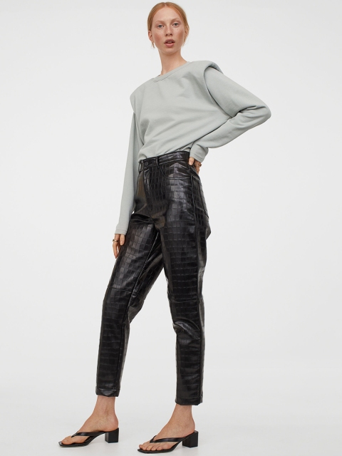 

H&M Women Black Imitation Leather Trousers