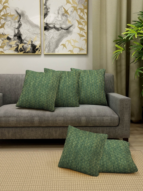 

KLOTTHE Green & Yellow Set of 5 Jacquard Square Cushion Covers