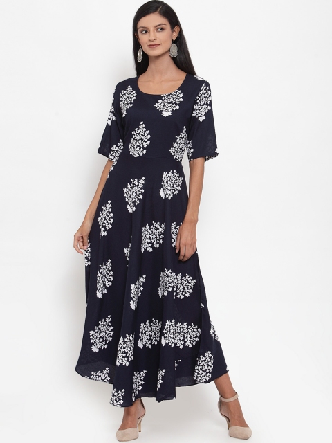 

ANAISA Women Navy Blue Printed Maxi Dress