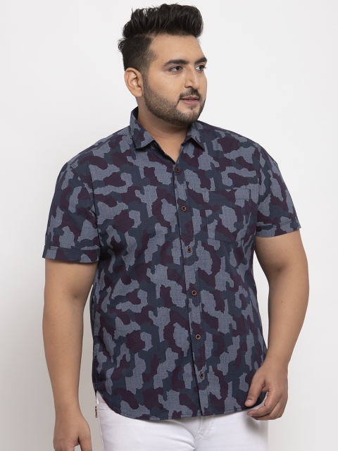 

plusS Men Navy Blue Regular Fit Camo Printed Casual Shirt