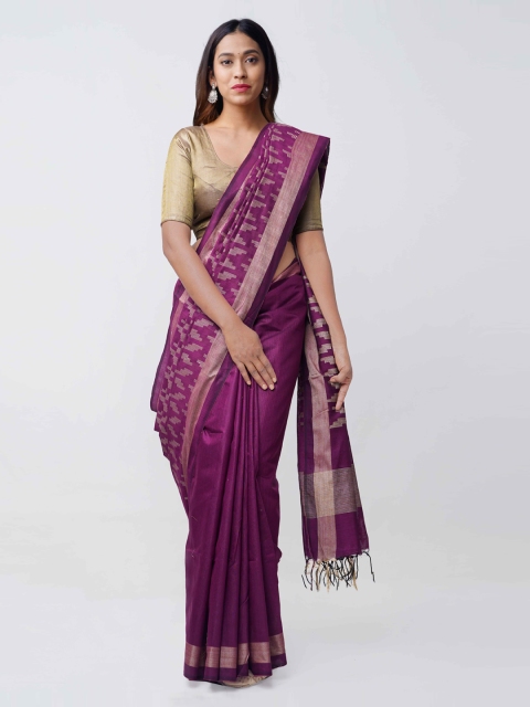 

Unnati Silks Magenta Woven Design Linen Blend Saree
