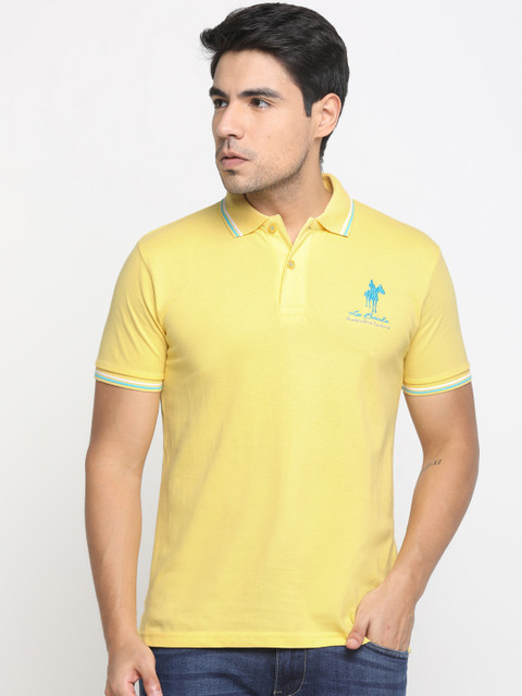 

Masculino Latino Men Yellow Solid Polo Collar T-shirt