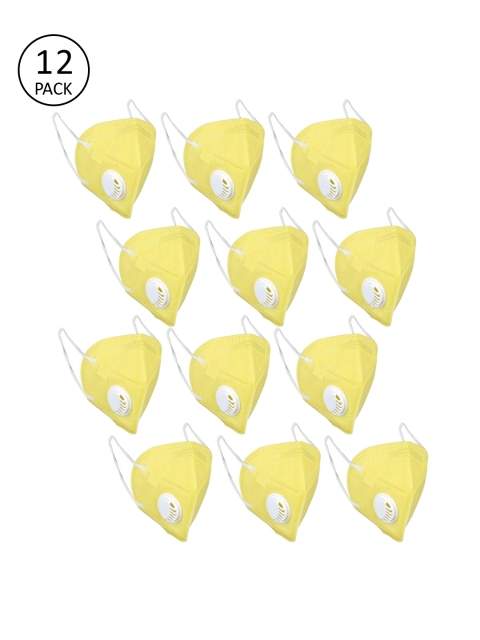 

OOMPH Unisex 12 Pcs Yellow 5-Ply Valved Anti-Pollution Reusable KN95 Masks