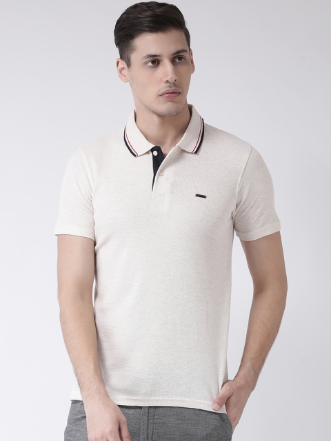

COBB Men Off-White Self Design Polo Collar T-shirt