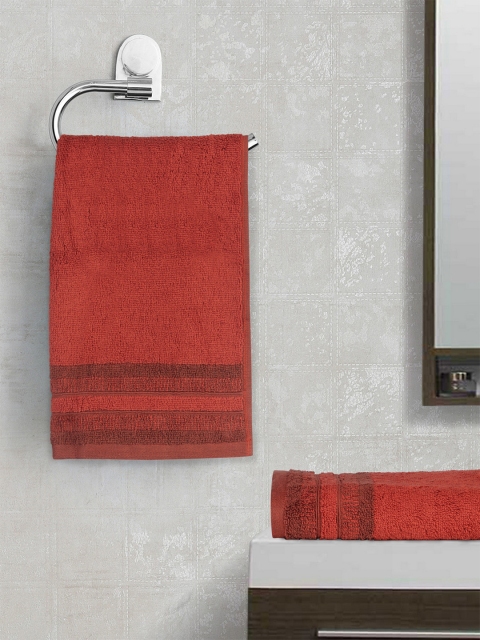 

SPACES Unisex Set Of 2 Rust-Coloured Solid Anti-Microbial 550 GSM Hand Towels