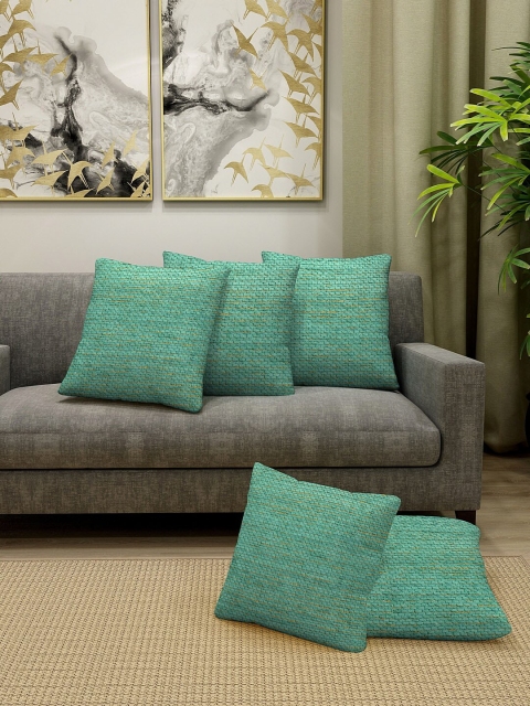 

KLOTTHE Set Of 5 Sea-Green Self-Design Square Cushions