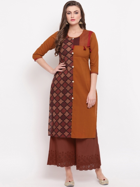 

Vbuyz Women Brown Printed Straight Kurta