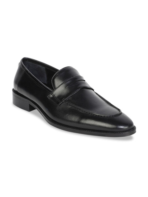 

MOURETTI Men Black Leather Formal Loafers