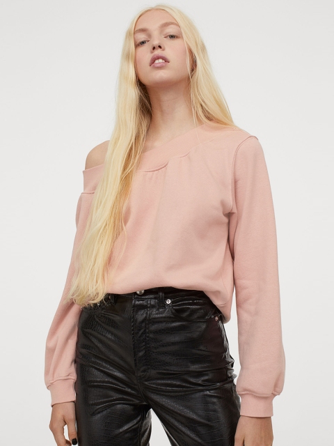 

H&M Women Pink One-Shoulder Sweatshirt