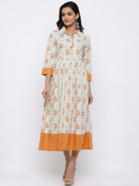 

Indi INSIDE Women Off-White Printed Ethnic Fit and Flare Dress