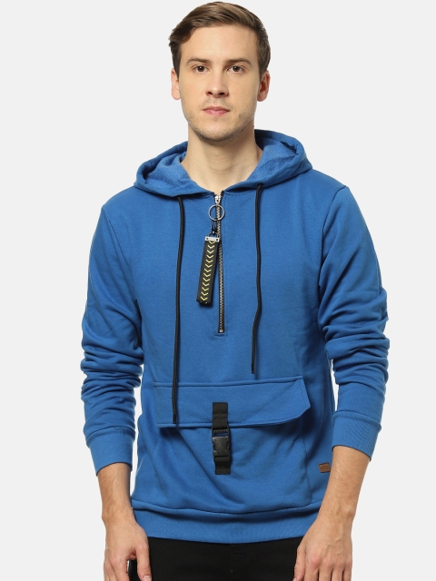 

Campus Sutra Men Blue Solid Hooded Sweatshirt