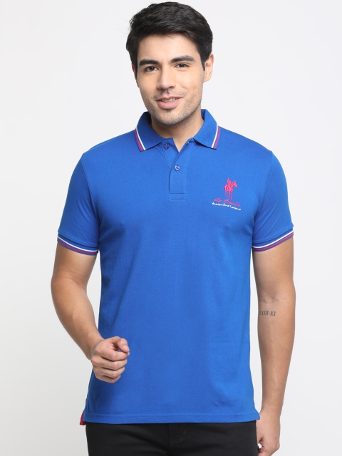 

Masculino Latino Men Blue Solid Polo Collar T-shirt