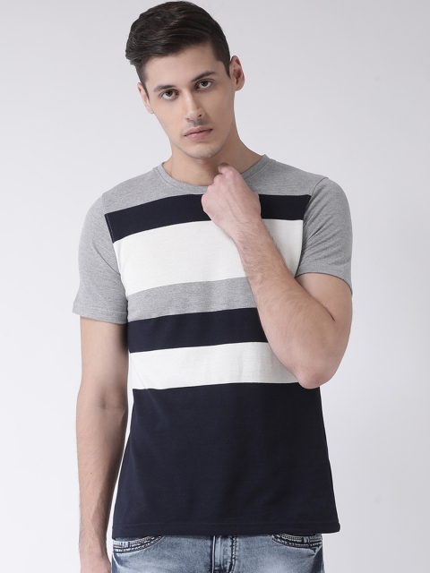 

COBB Men Grey Striped Round Neck T-shirt