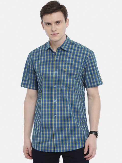 

Classic Polo Men Blue & Yellow Regular Fit Checked Casual Shirt
