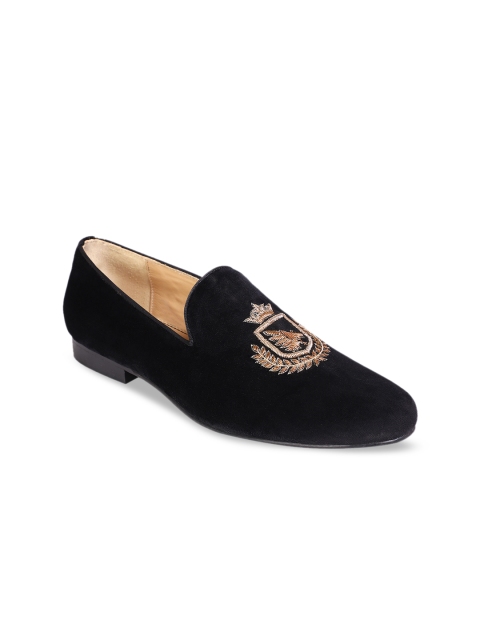

MOURETTI Men Black Printed Leather Loafers