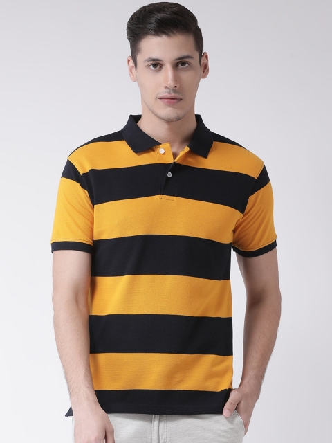 

COBB Men Yellow & Black Striped Polo Collar T-shirt