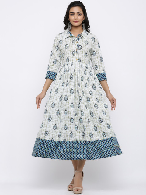 

Indi INSIDE Women Off-White & Navy Blue Printed A-Line Kurta