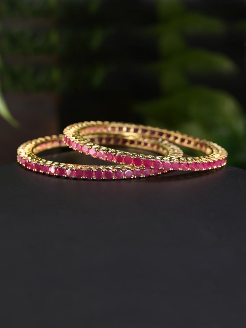 

Yellow Chimes Set Of 2 Gold-Plated Pink AD-Studded Handcrafted Bangles