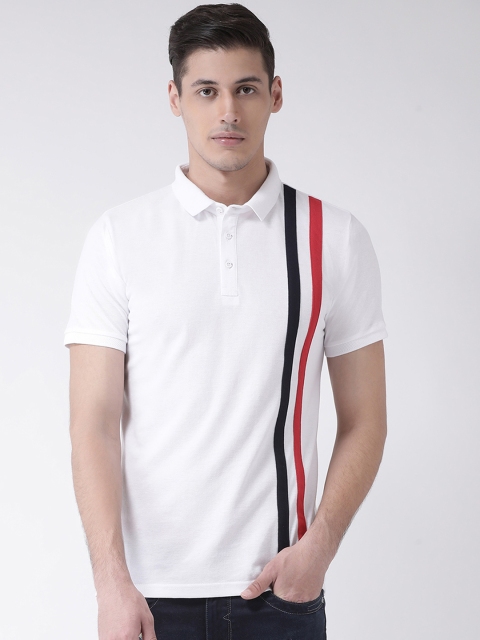 

COBB Men White Striped Polo Collar T-shirt
