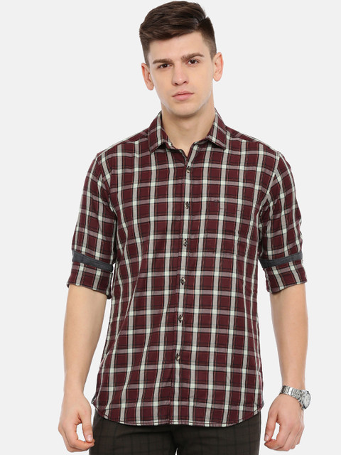 

Classic Polo Men Maroon & White Regular Fit Checked Casual Shirt