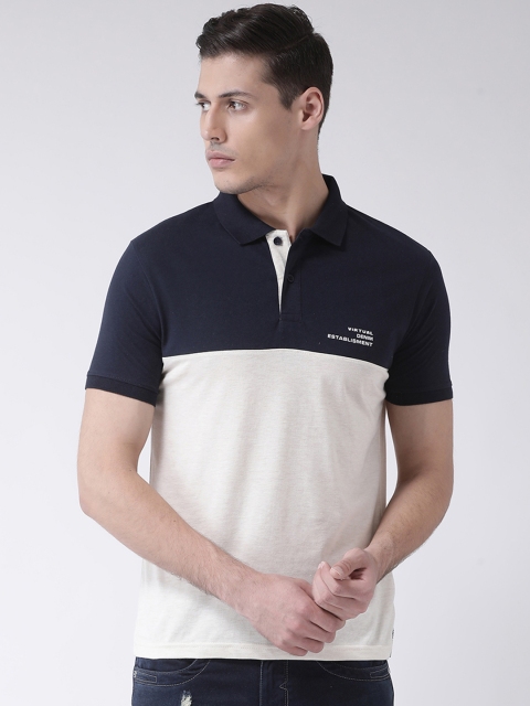 

COBB Men Navy Blue & Beige Colourblocked Polo Collar T-shirt