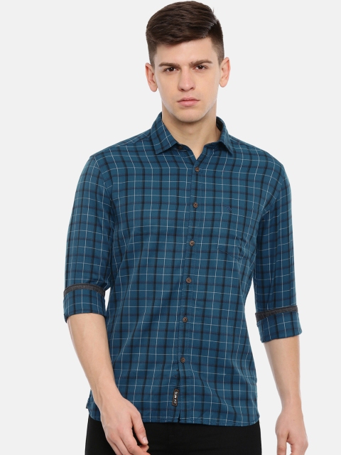 

Classic Polo Men Navy Blue & White Regular Fit Checked Casual Shirt