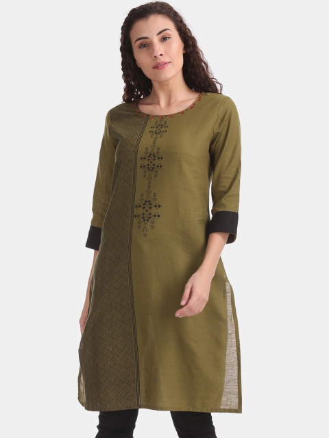 

Karigari Women Green Solid Straight Kurta