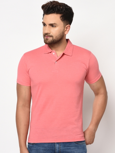 ELEGANCE Men Pink Solid Polo Collar T-shirt