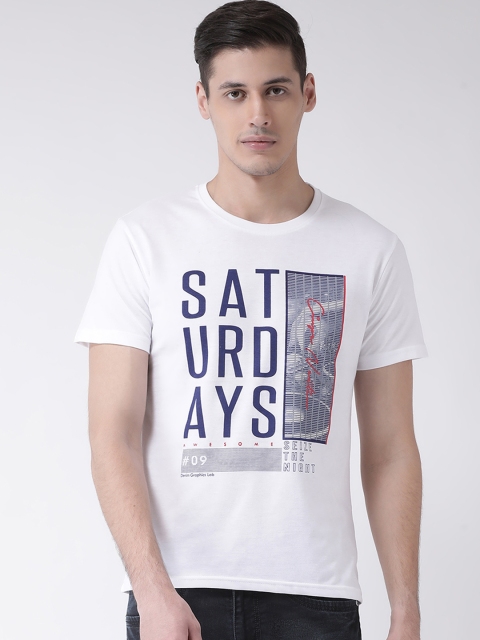 

COBB Men White Printed Round Neck T-shirt
