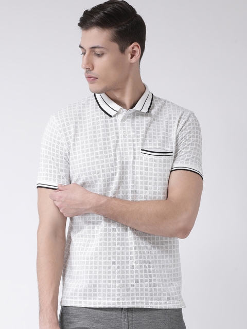 

COBB Men Off-White & Grey Printed Polo Collar T-shirt