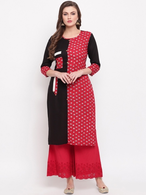 

Vbuyz Women Red & Black Printed Straight Kurta