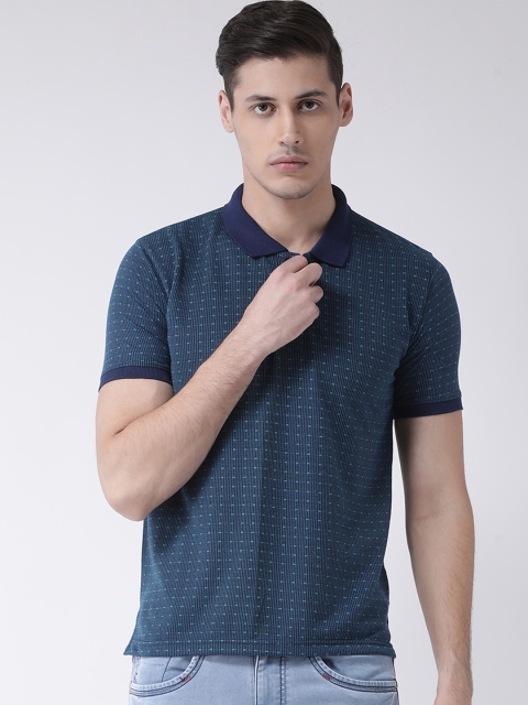 

COBB Men Blue Self Design Polo Collar T-shirt