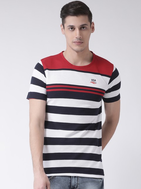 

COBB Men White & Black Striped Round Neck T-shirt